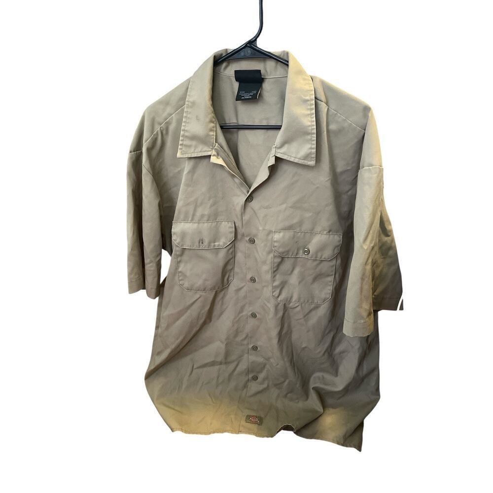 DICKIES WORK SHIRT TAN SIZE 2XL BUTTON DOWN WITH SHORT SLEEVES